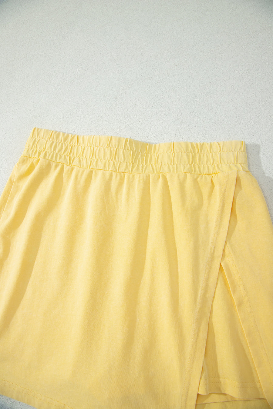 Yellow Cream Solid Color Washed Sleeveless Top Split Skort Cotton 2pcs Outfit