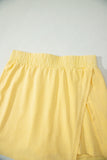 Yellow Cream Solid Color Washed Sleeveless Top Split Skort Cotton 2pcs Outfit