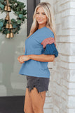 Stars and Stripes Contrast Puff Sleeve Top- 2 Colors