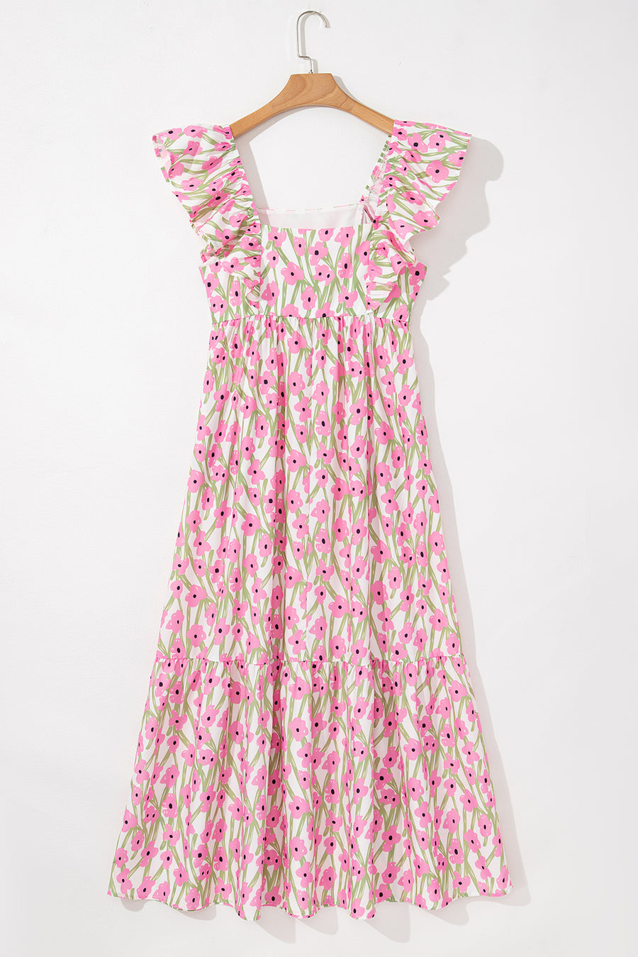 Floral Print Square Neck Ruffled Strap Maxi Dress- 2 Colors