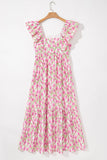 Floral Print Square Neck Ruffled Strap Maxi Dress- 2 Colors