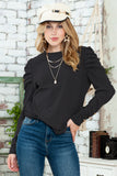 Black Button Cuff Puff Long Sleeve Sheath Top