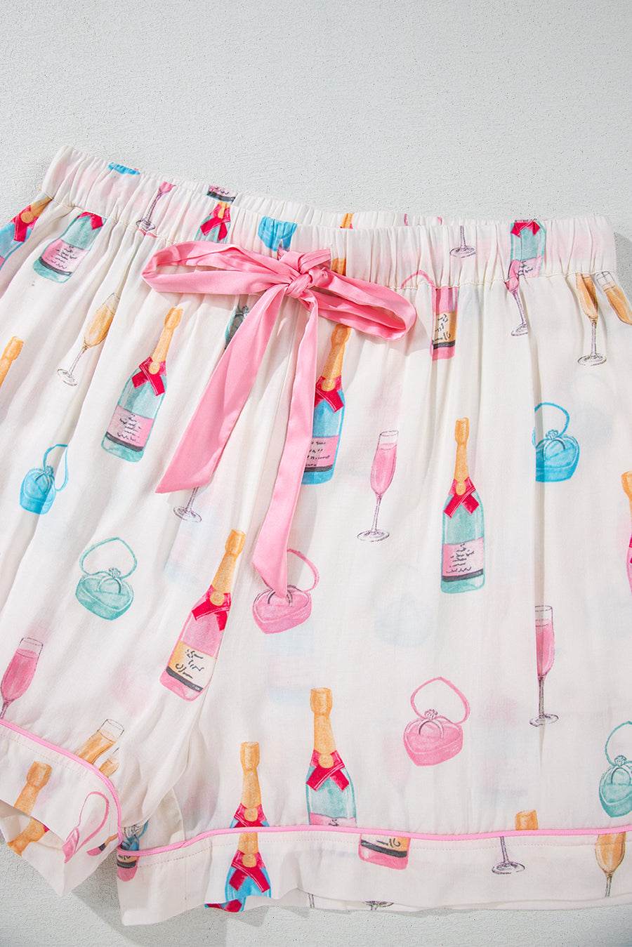 Plus Size White Wine & Heart Print Bow Decor Pajama Set