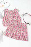 Pink Boho Floral Print Cropped Top Mini Skirt Set