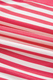 Pink Stripe Color Block Patchwork Drop Shoulder Long Sleeve High-Low Top