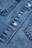 Dusk Blue Button-Up Collared Sleeveless Denim Shirt