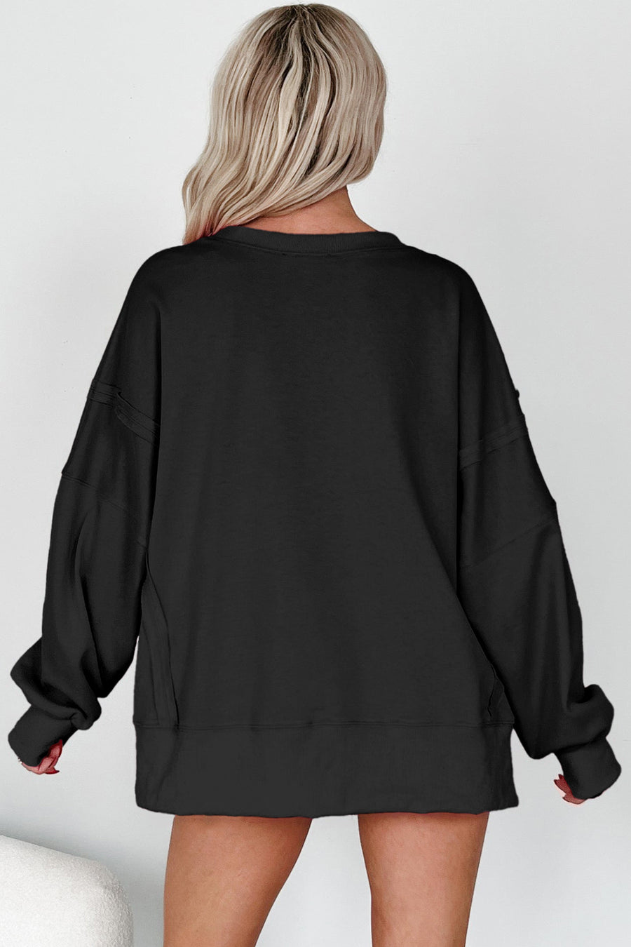 Bow & Sequin XOXO Exposed Seam Slit Hem Baggy Sweatshirt- 3 Colors