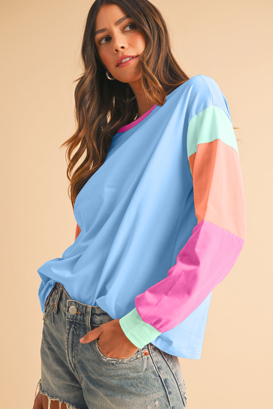 Color Block Long Sleeve Loose Fit Top- 3 Colors