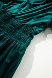 Velvet Puff Short Sleeve Smocked Waist Tiered Maxi Dress with Pockets- 3 Colors