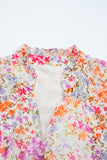 Multicolored Floral Print Notched V-Neck Puff Sleeve Tiered Mini Dress
