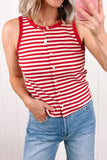 Red Striped Button-Up Ribbed Knit Tank Top