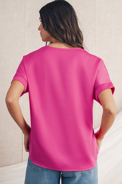 Bright Pink V-Neck Dolman Sleeve Loose Top