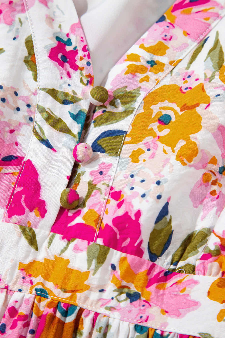 Multicolored Floral Short Sleeve V-Neck High Waist Maxi Dress