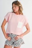 Twist Ribbed Color Block Pocket Crew Neck T-Shirt- 4 Colors