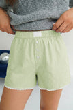 Gingham Button Detail Lace Trim Boxer Shorts- 2 Colors