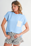 Twist Ribbed Color Block Pocket Crew Neck T-Shirt- 4 Colors