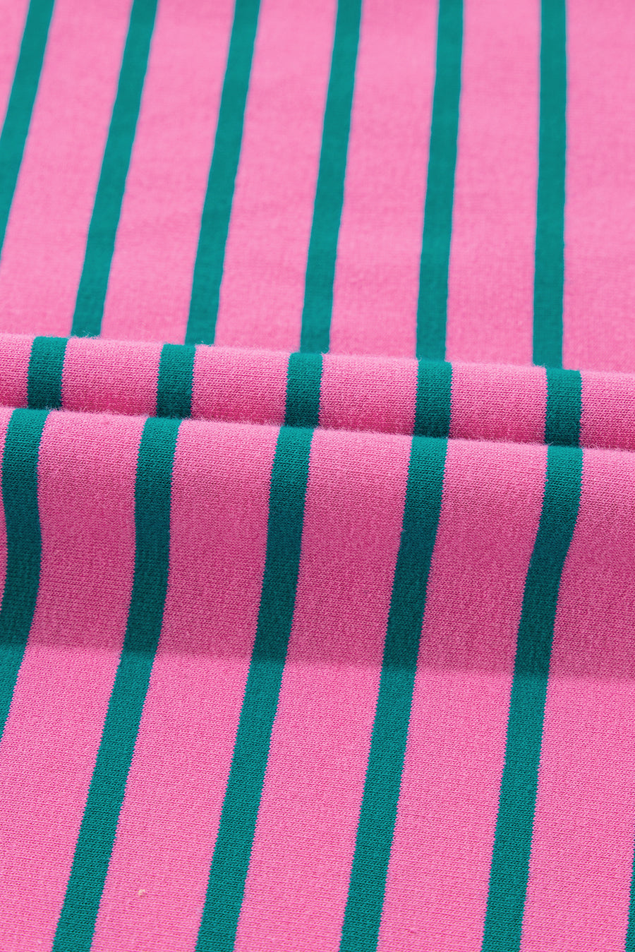 Plus Size Bright Pink and Green Stripe Collared Puff Sleeve Mini Dress with Pockets
