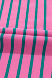 Plus Size Bright Pink and Green Stripe Collared Puff Sleeve Mini Dress with Pockets
