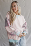 Color Block Patchwork Striped Sleeve Sweatshirt- 3 Colors