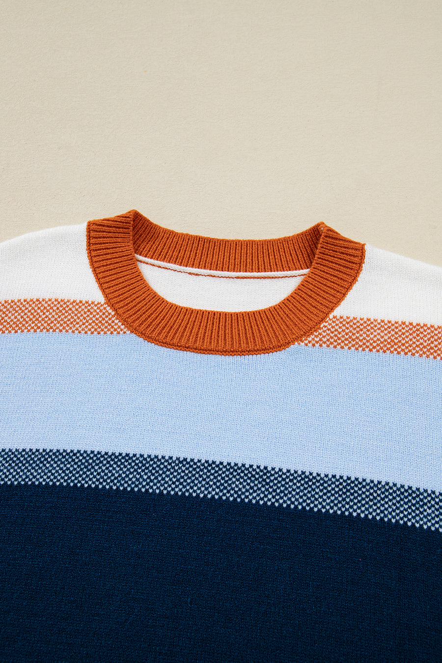 Blue Multi Color Block Crew Neck Tunic Sweater