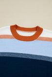 Blue Multi Color Block Crew Neck Tunic Sweater