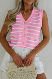 Striped V-Neck Button-Up Knit Vest- 2 Colors