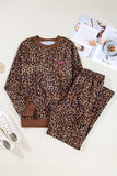 Leopard Print & Embroidered Bow Long Sleeve Top and Pants Set