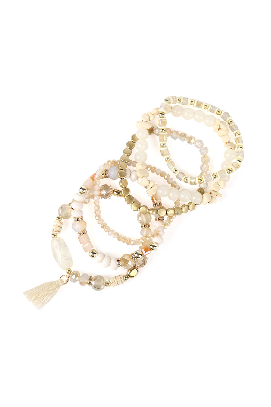 Beaded Stretch Tassel Charm Bracelet- 8 Colors
