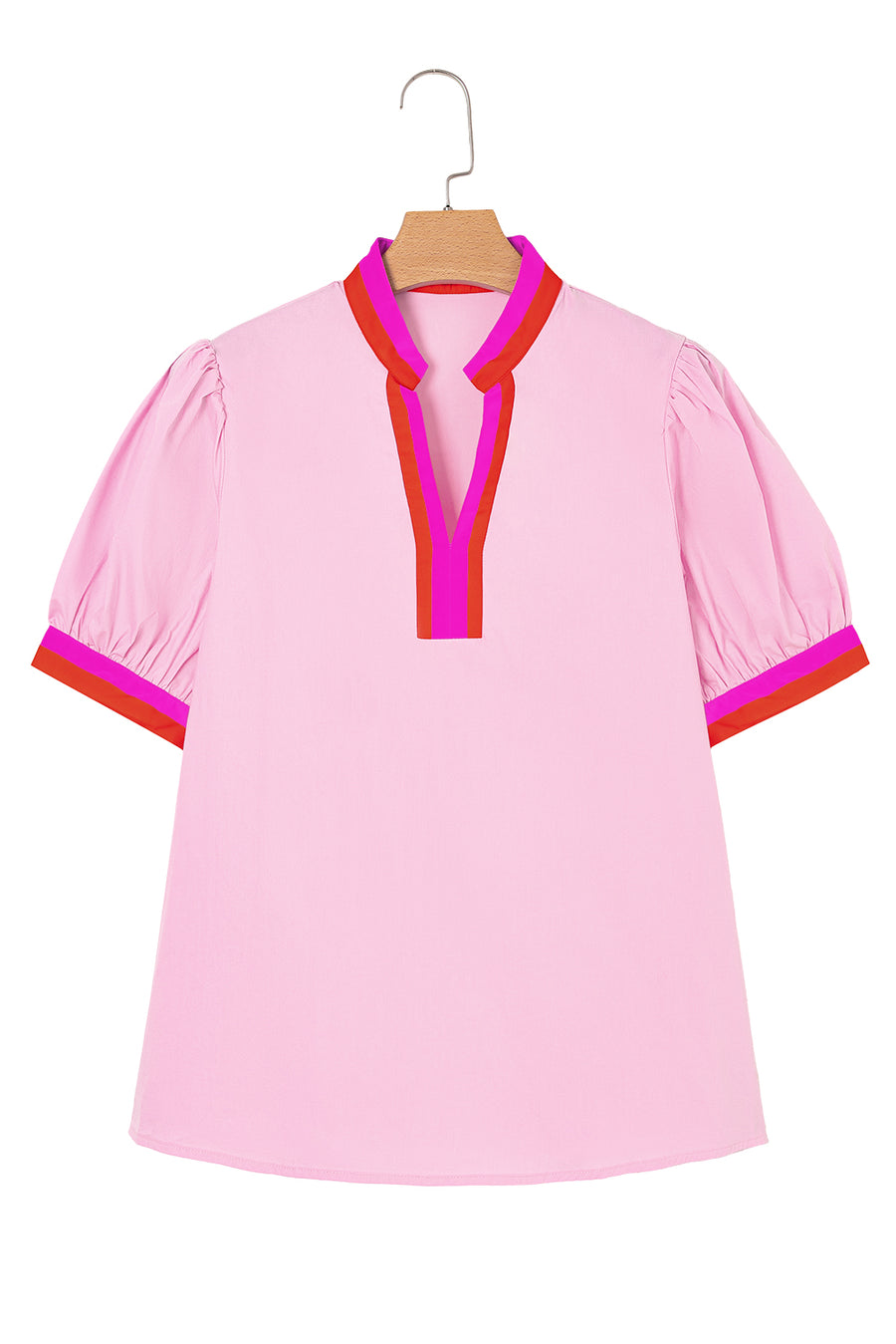 Puff Sleeve Color Block V-Neck Blouse- 2 Colors