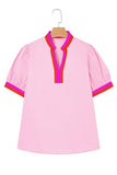 Puff Sleeve Color Block V-Neck Blouse- 2 Colors