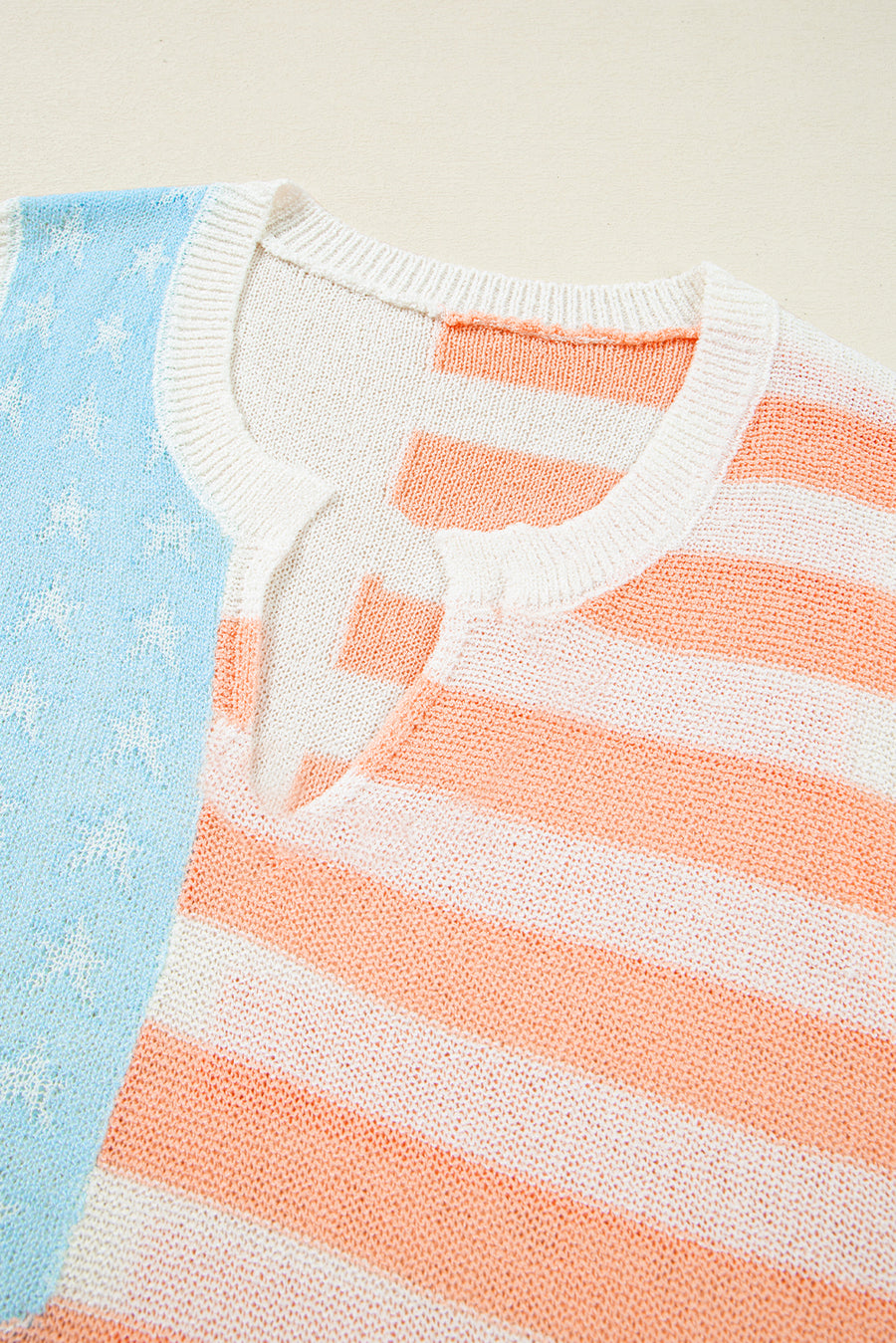 American Flag Notched Neck Loose Knit Vest- 2 Colors