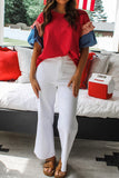 Stars and Stripes Contrast Puff Sleeve Top- 2 Colors