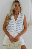 Striped V-Neck Button-Up Knit Vest- 2 Colors