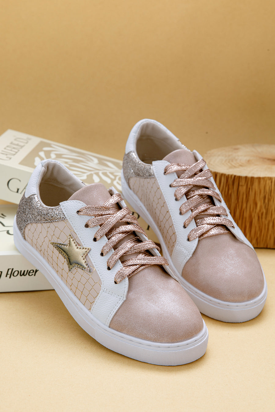 Glitter & Star Patchwork PU Leather Sneakers- 2 Colors