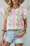 Pink Rose Layered Ruffle Short Sleeve Blouse