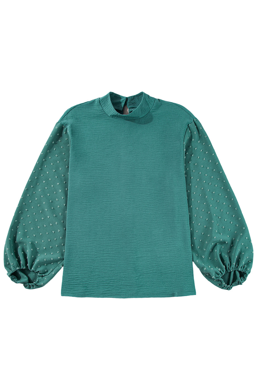 Spearmint Swiss Dot Mock Neck Balloon Sleeve Blouse