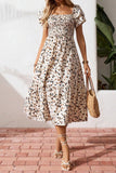 Floral Print Smocked Ruffle Sleeves Dress B