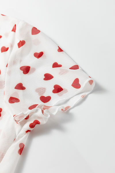 All OverHeart Print Mesh Short Sleeve Top- 2 Colors