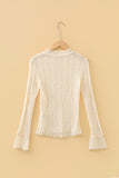 Light Pink Flounced Long Sleeve Mock Neck Sheer Lace Top