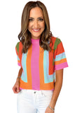 Color Block Openwork Knit T-Shirt