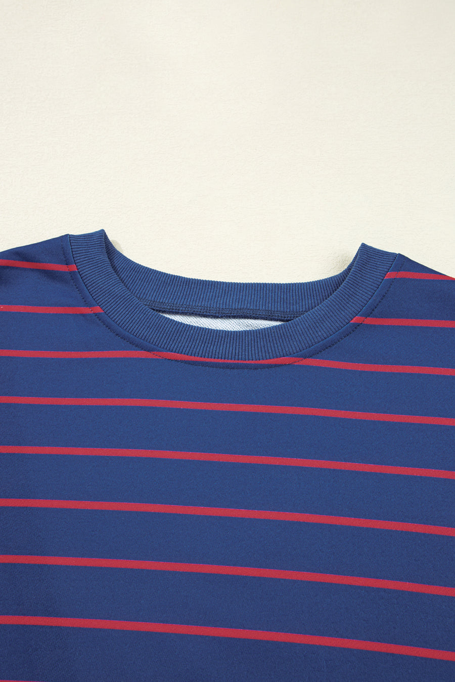 Striped Overlap Back Drop Shoulder Pullover Sweatshirt- 2 Colors