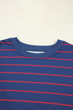 Striped Overlap Back Drop Shoulder Pullover Sweatshirt- 2 Colors