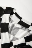 Black Checkered Print V Neck Pocketed Pajama Set