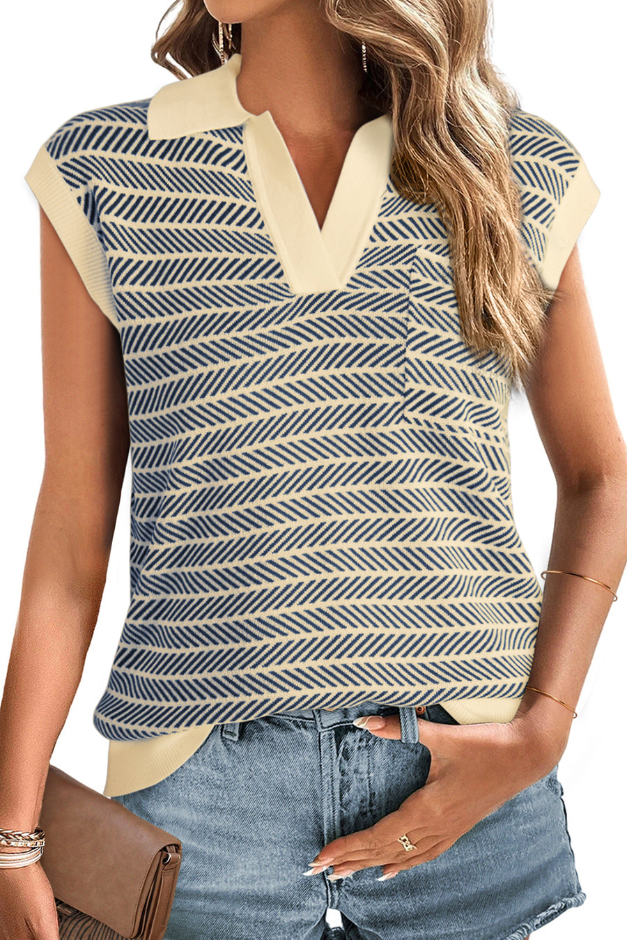 Striped Contrast Trim Sleeveless Collared Sweater- 3 Colors