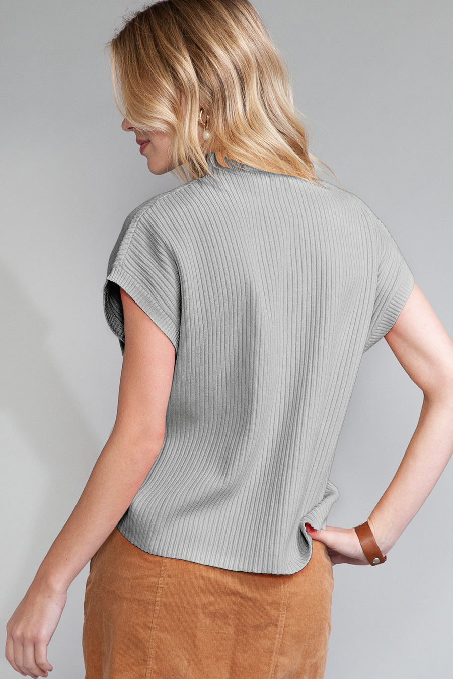 Green Pocket Ribbed Knit Short Sleeve Sweater- 9 Colors
