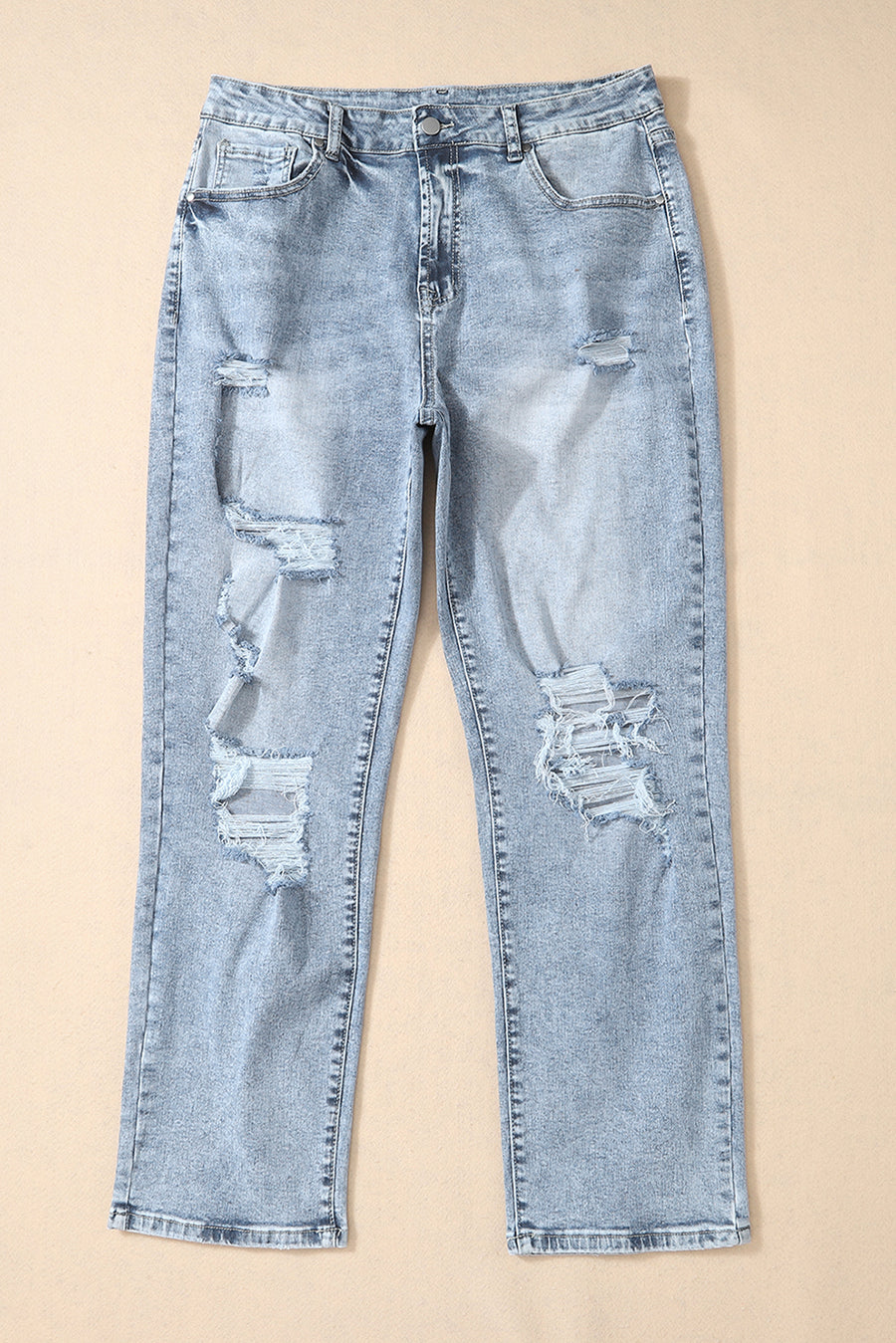 Light Wash Frayed Slim Fit High-Waist Jeans