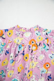 Pink Flutter Sleeve Frill V Neck Floral Top