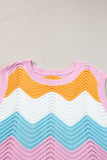 Wavy Color Block Crew Neck Knit Sleeveless Sweater