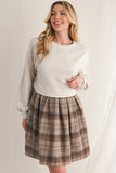 Beige Plaid Patchwork High Waist Sweatshirt Mini Dress
