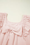Light Pink Textured Flutter Sleeve Square Neck Bow Back Mini Dress